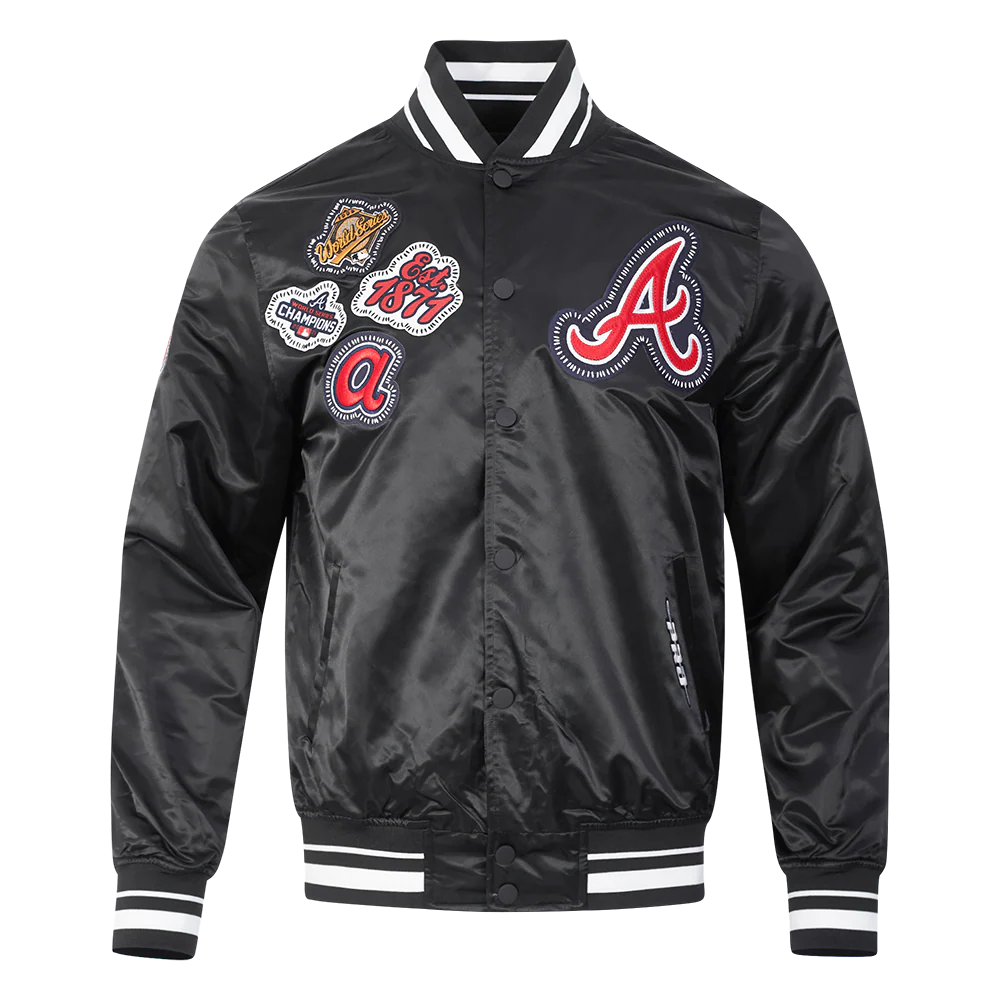 MLB ATLANTA BRAVES DIY PICK STITCH MEN'S RIB SATIN JACKET (BLACK) - Image 3