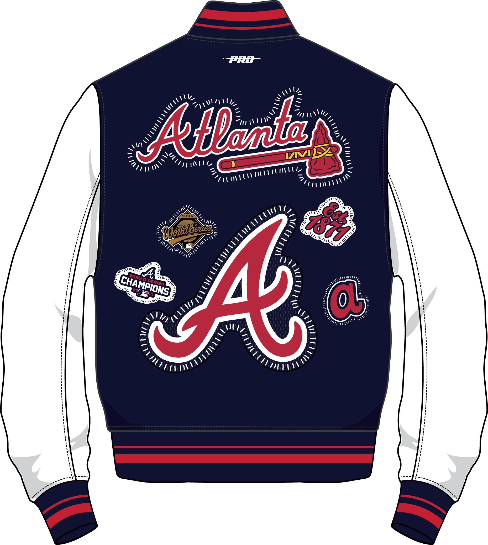 MLB ATLANTA BRAVES DIY PICK STITCH MEN'S RIB WOOL VARSITY JACKET (MIDNIGHT NAVY/RED/MIDNIGHT NAVY) - Image 16