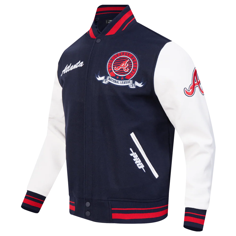MLB ATLANTA BRAVES TEAM BADGE MEN'S RIB WOOL VARSITY JACKET (MIDNIGHT NAVY/RED/MIDNIGHT NAVY) - Image 2