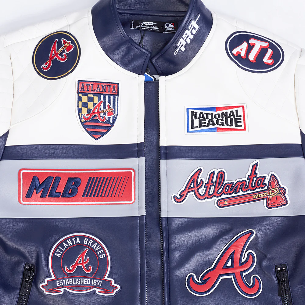 MLB ATLANTA BRAVES MEN'S MOTO JACKET (EGGSHELL/ MIDNIGHT NAVY) - Image 11