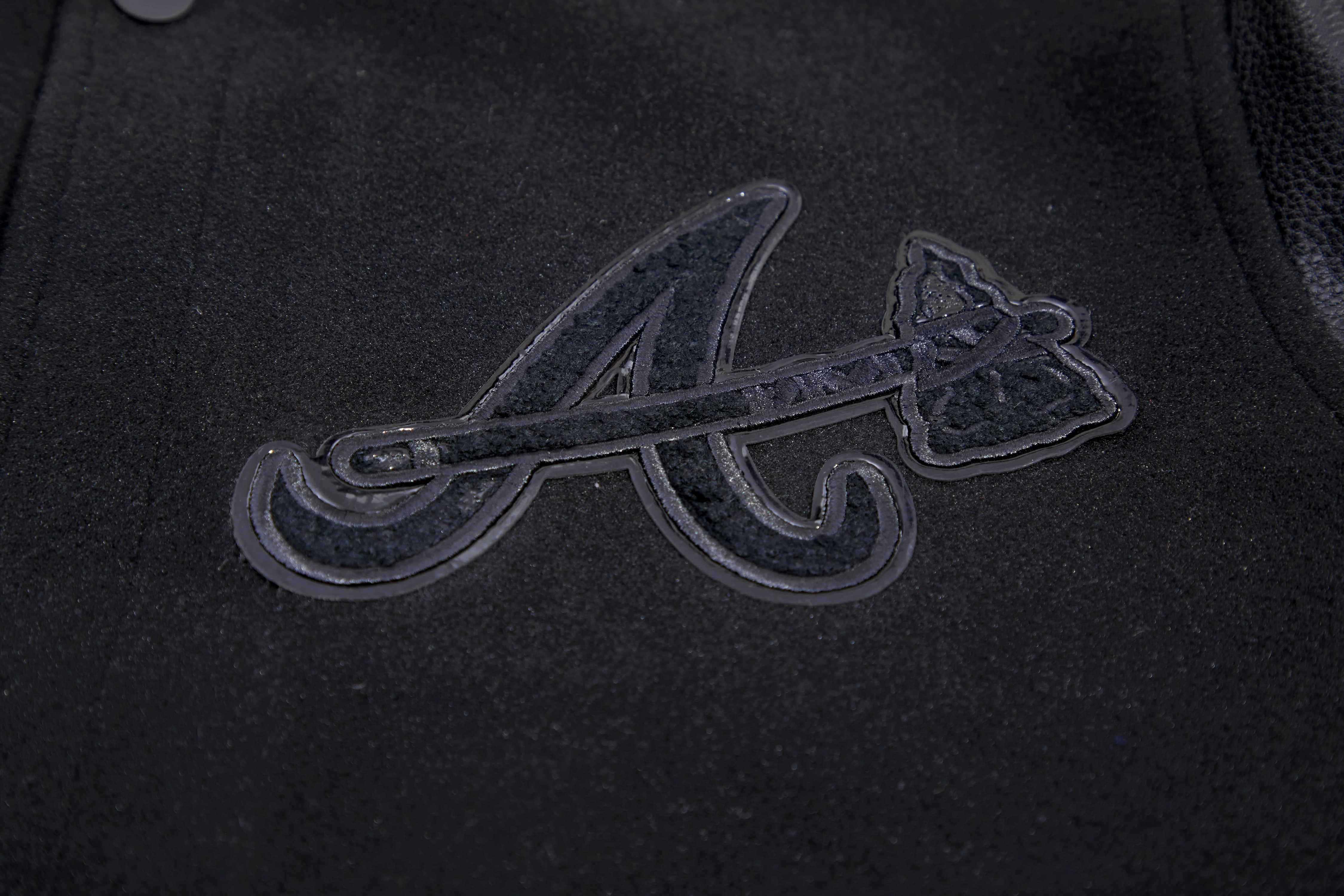 MLB ATLANTA BRAVES TRIPLE BLACK MEN'S VARSITY JACKET (BLACK) - Image 7