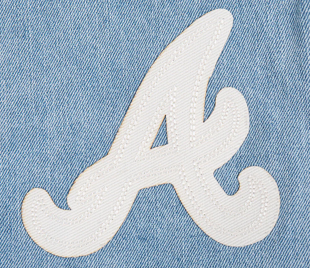 MLB ATLANTA BRAVES VARSITY BLUES MEN'S DENIM VARSITY JACKET (DENIM/LINEN) - Image 5