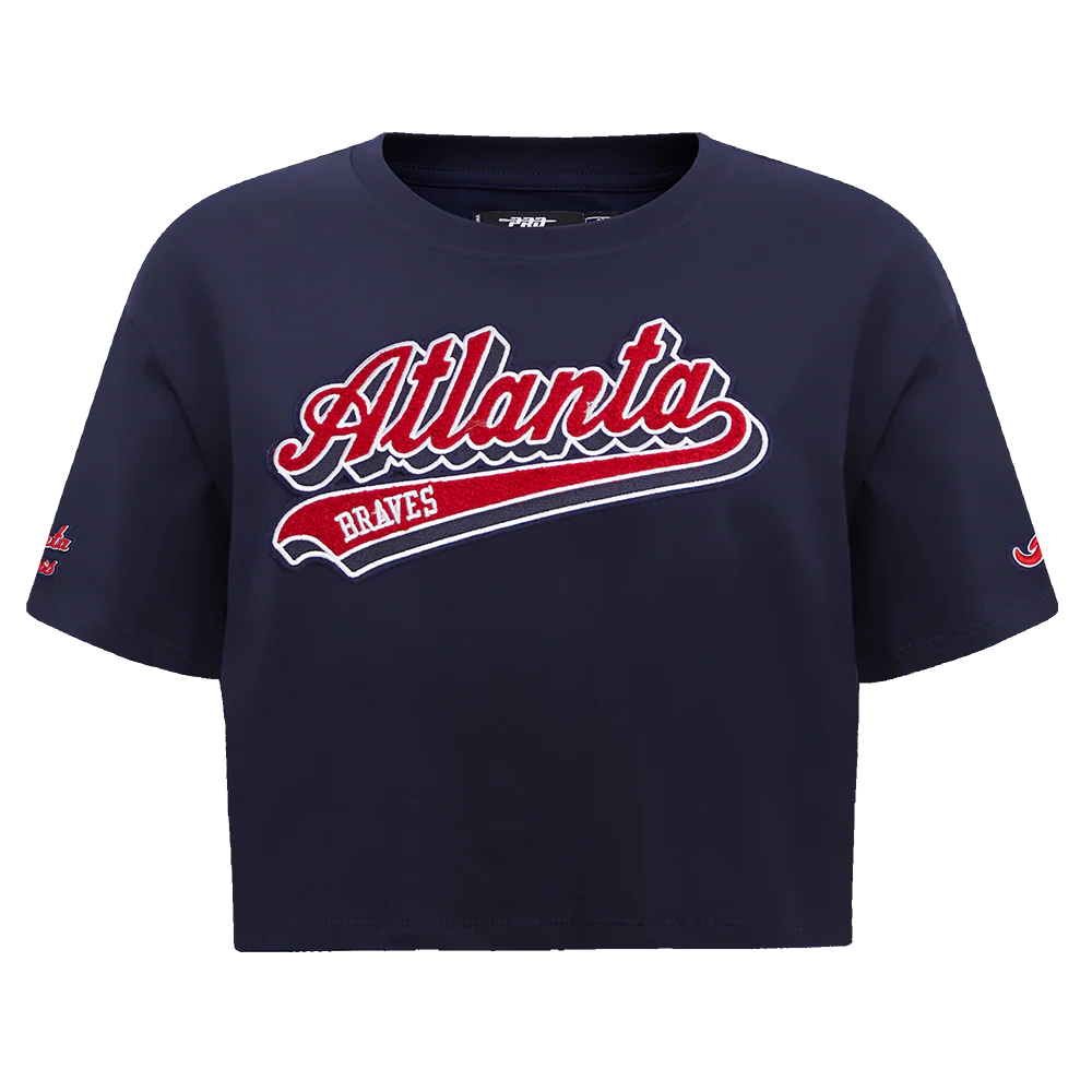 MLB ATLANTA BRAVES SCRIPT TAIL WOMEN'S SINGLE JERSEY BOXY TOP (MIDNIGHT NAVY)
