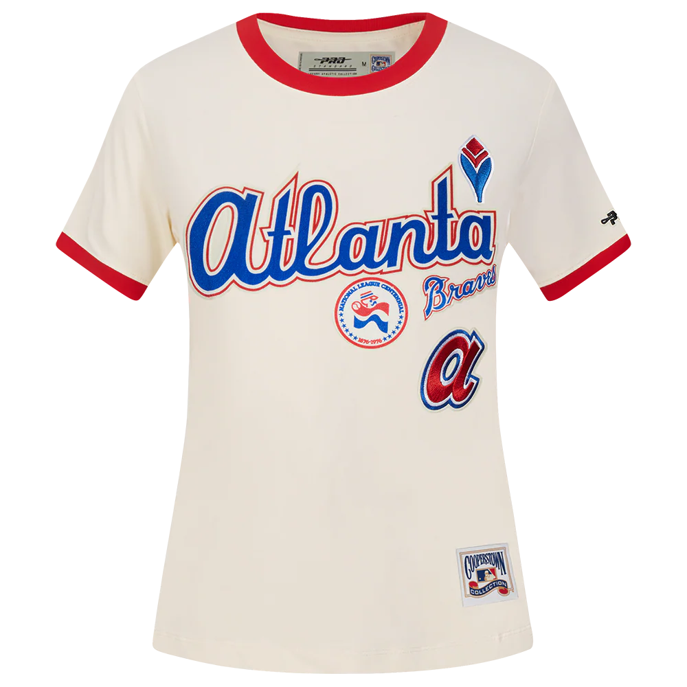 MLB ATLANTA BRAVES RETRO CASCADE WOMEN'S RINGER TOP (EGGSHELL/ RED)