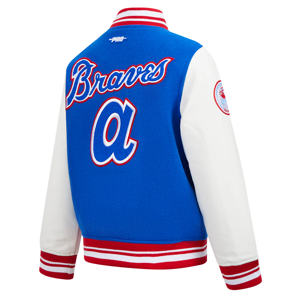 MLB ATLANTA BRAVES RETRO CLASSIC BIG BOYS RIB WOOL VARSITY JACKET (ROYAL BLUE/RED) - Image 4