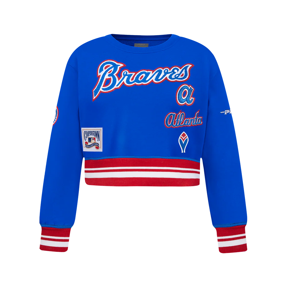 MLB ATLANTA BRAVES RETRO CLASSIC BIG GIRLS RIB FLEECE CREWNECK (ROYAL BLUE/RED)