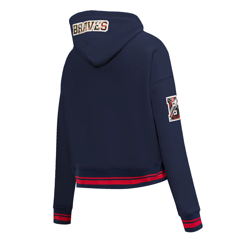 MLB ATLANTA BRAVES PRO PREP RIB FLEECE WOMEN'S CROPPED PULLOVER HOODIE (MIDNIGHT NAVY/RED/MIDNIGHT NAVY) - Image 4