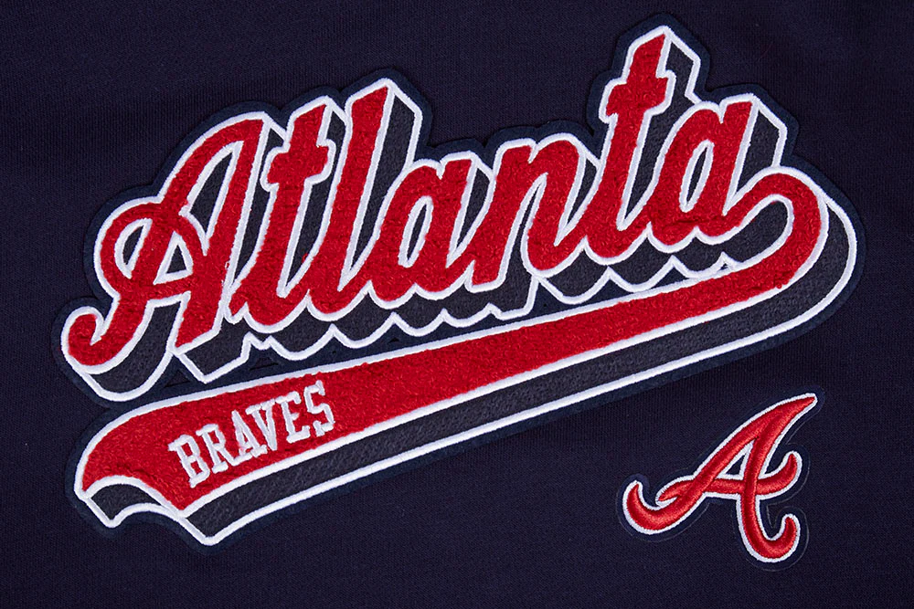 MLB ATLANTA BRAVES SCRIPT TAIL WOMEN'S RIB FLEECE CROPPED PULLOVER HOODIE (MIDNIGHT NAVY/RED/MIDNIGHT NAVY) - Image 5