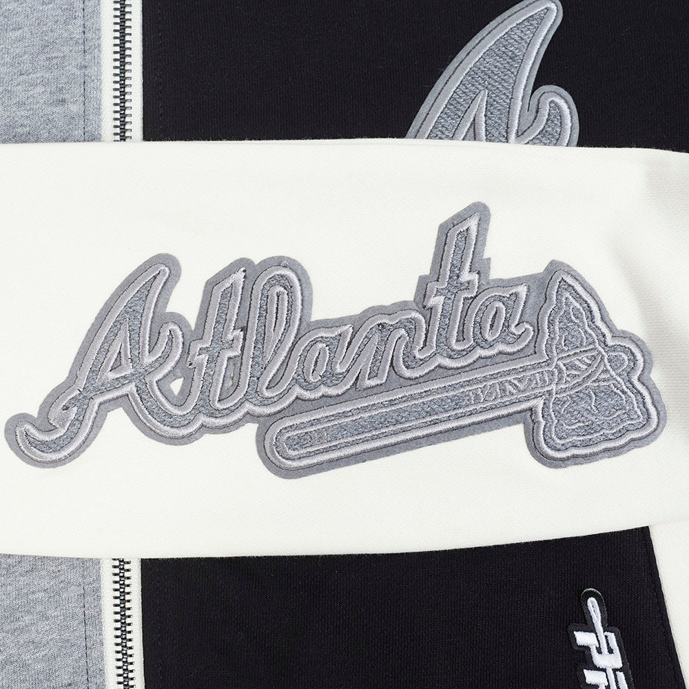 MLB ATLANTA BRAVES REVERSE FRENCH TERRY WOMEN'S COLORBLOCK FLC FZ HOO (BLACK/GRAY/EGGSHELL) - Image 10