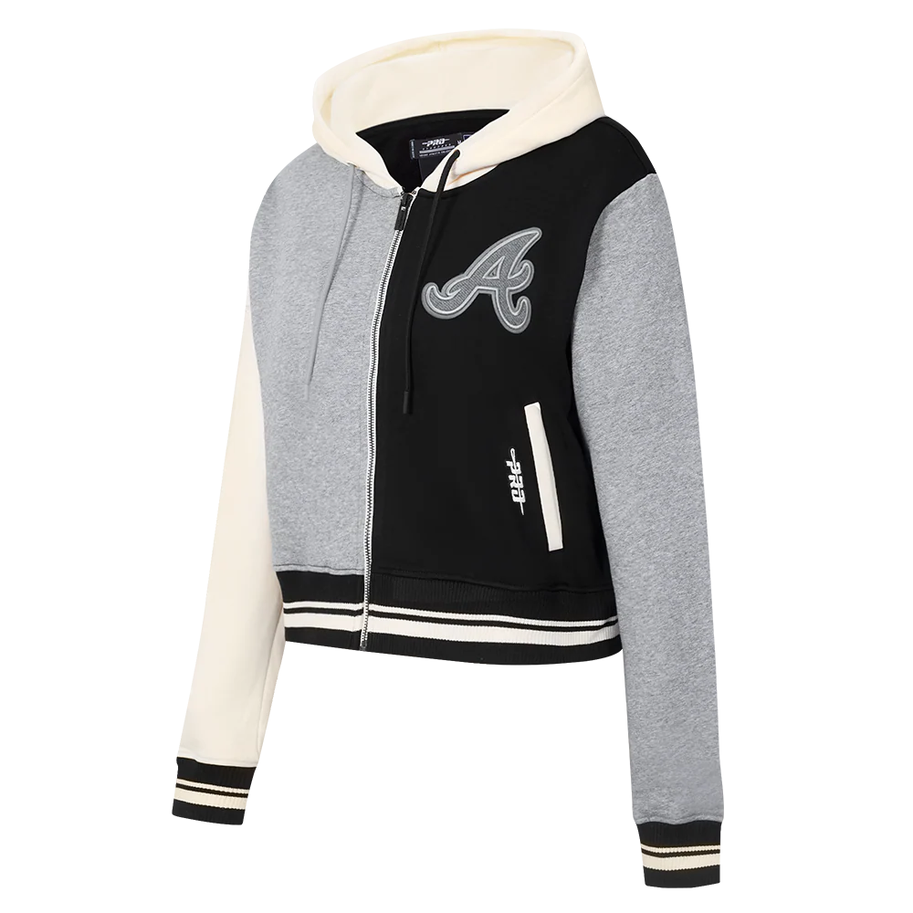 MLB ATLANTA BRAVES REVERSE FRENCH TERRY WOMEN'S COLORBLOCK FLC FZ HOO (BLACK/GRAY/EGGSHELL) - Image 6