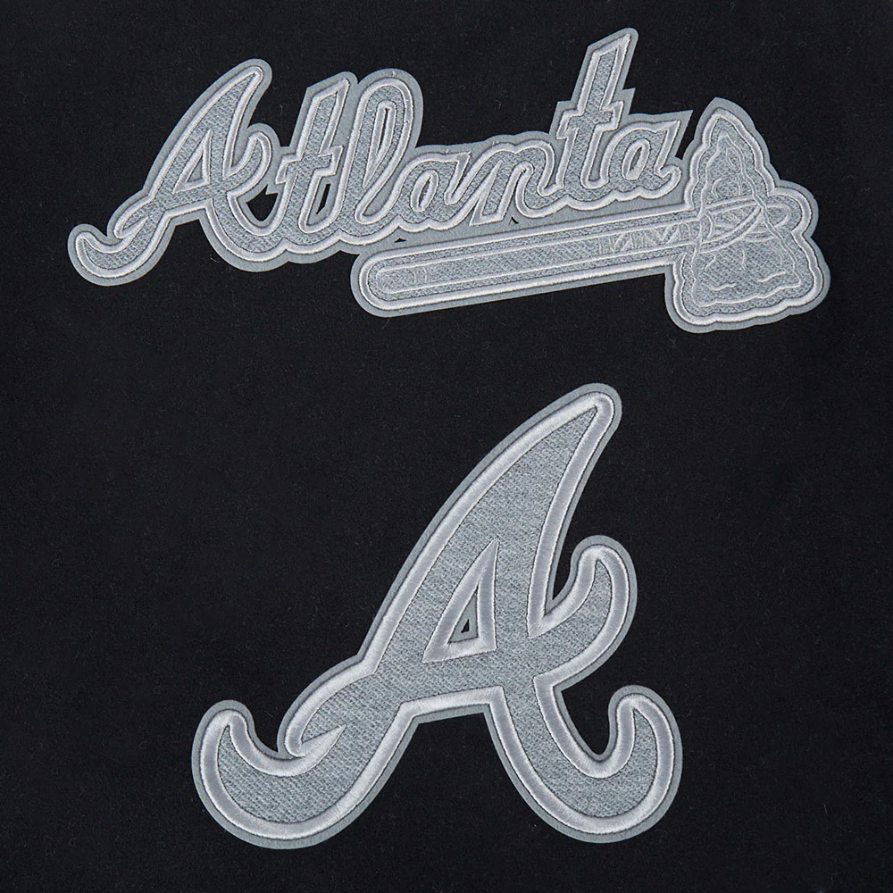 MLB ATLANTA BRAVES REVERSE FRENCH TERRY WOMEN'S WOOL VARSITY JACKET (BLACK/GRAY/EGGSHELL) - Image 10