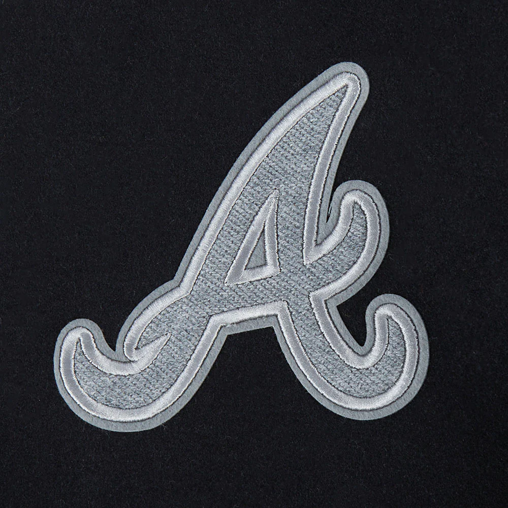 MLB ATLANTA BRAVES REVERSE FRENCH TERRY WOMEN'S WOOL VARSITY JACKET (BLACK/GRAY/EGGSHELL) - Image 9