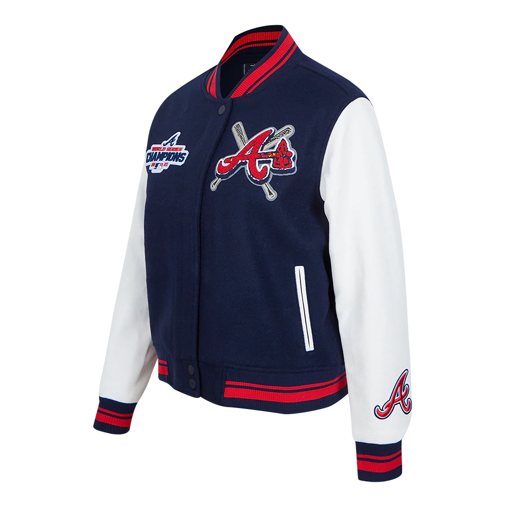 MLB ATLANTA BRAVES MASHUP WOMEN'S RIB WOOL VARSITY JACKET (MIDNIGHT NAVY/RED/MIDNIGHT NAVY) - Image 2