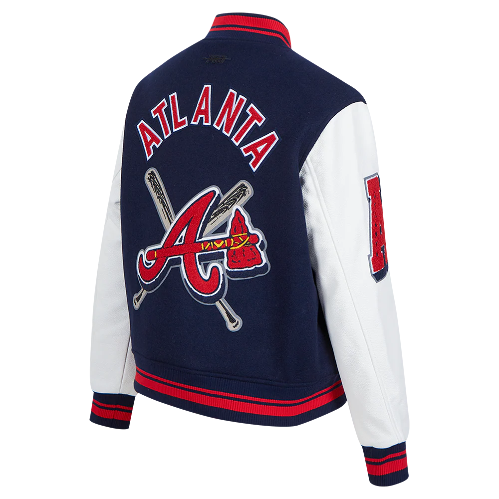 MLB ATLANTA BRAVES MASHUP WOMEN'S RIB WOOL VARSITY JACKET (MIDNIGHT NAVY/RED/MIDNIGHT NAVY) - Image 4