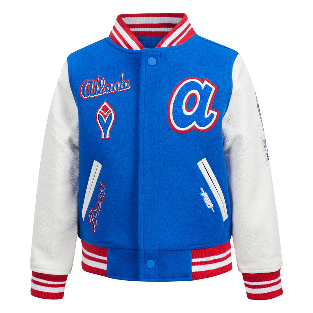 MLB ATLANTA BRAVES RETRO CLASSIC LITTLE BOYS RIB WOOL VARSITY JACKET (ROYAL BLUE/RED)