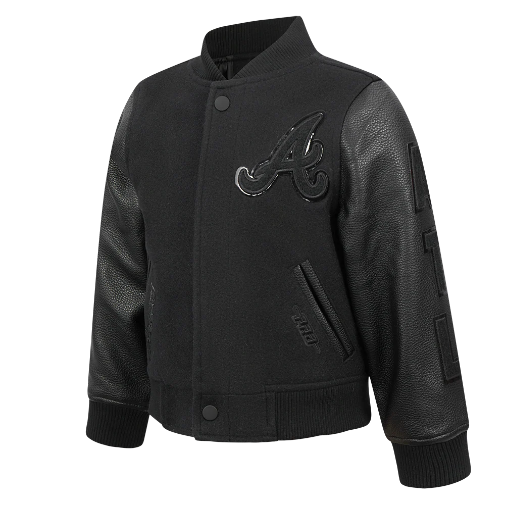MLB ATLANTA BRAVES TRIPLE BLACK TODDLER BOYS WOOL VARSITY JACKET (JET BLACK) - Image 2