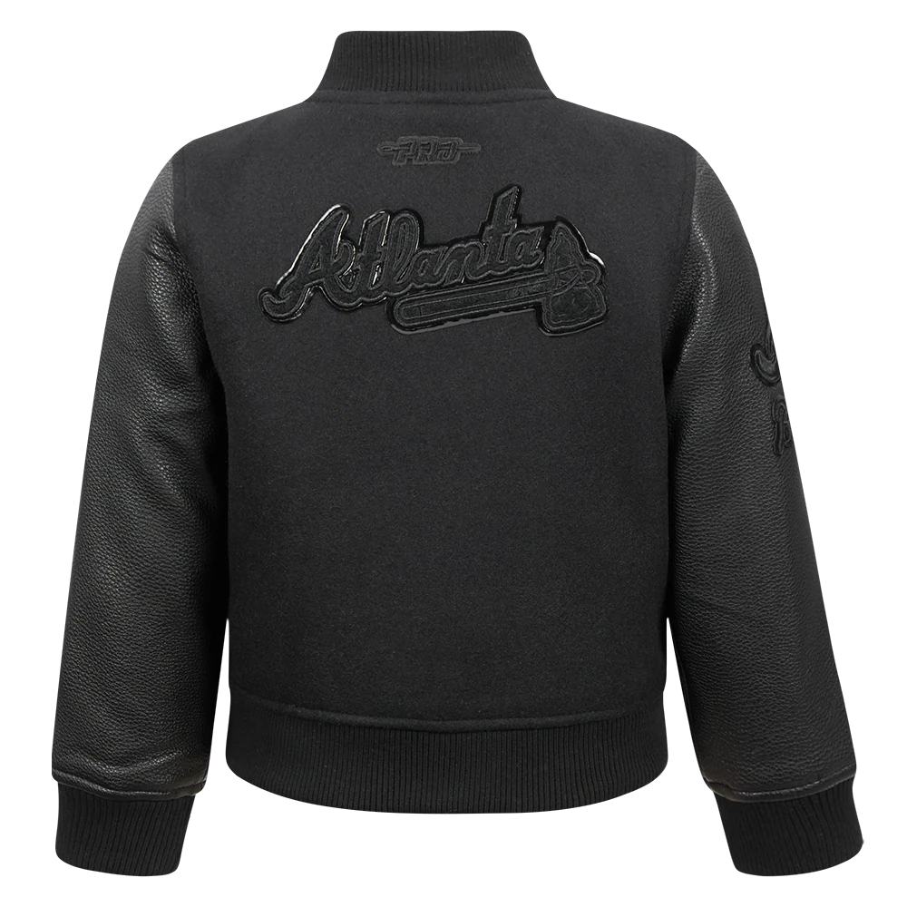 MLB ATLANTA BRAVES TRIPLE BLACK TODDLER BOYS WOOL VARSITY JACKET (JET BLACK) - Image 3
