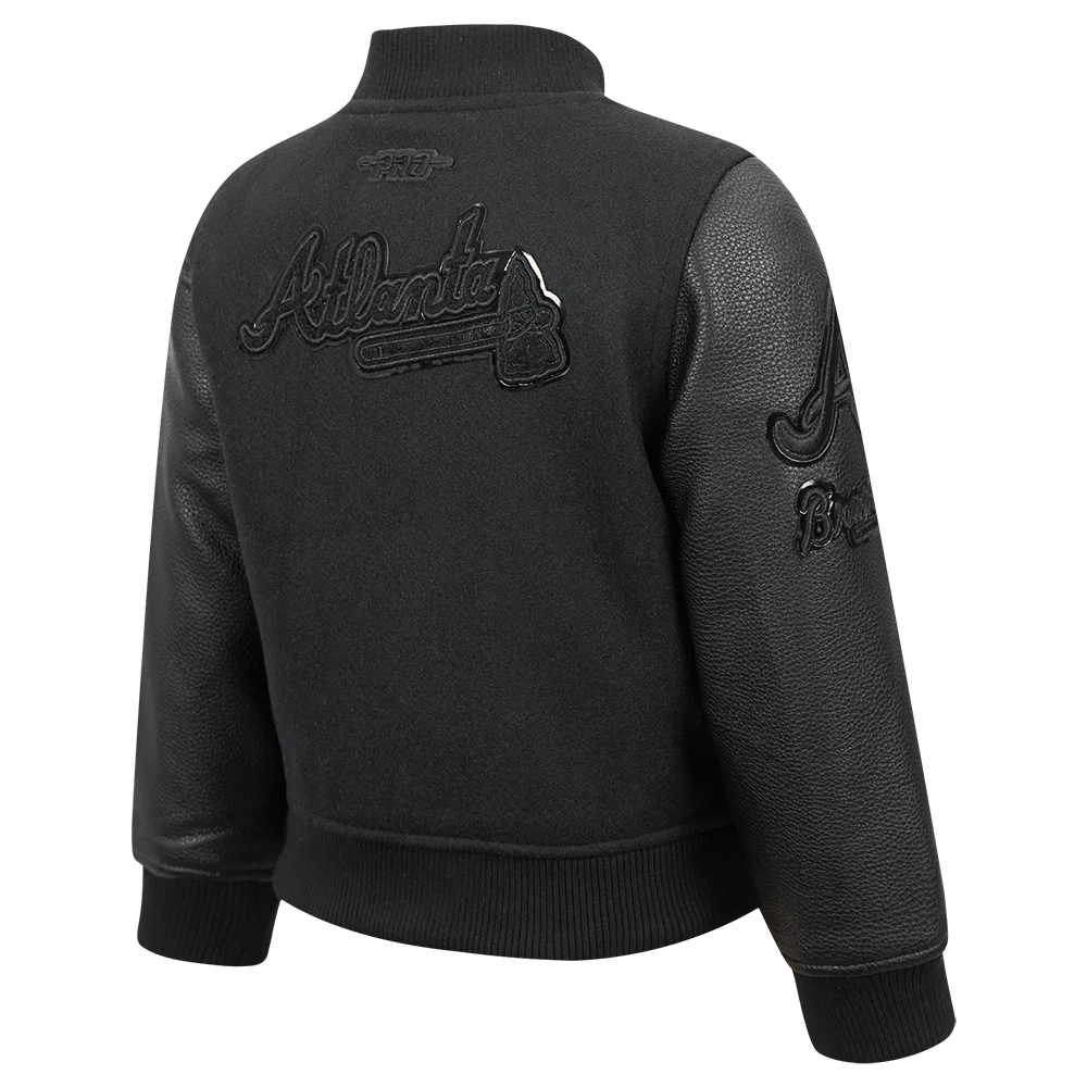 MLB ATLANTA BRAVES TRIPLE BLACK TODDLER BOYS WOOL VARSITY JACKET (JET BLACK) - Image 4