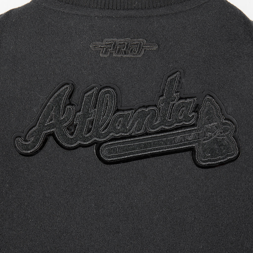 MLB ATLANTA BRAVES TRIPLE BLACK TODDLER BOYS WOOL VARSITY JACKET (JET BLACK) - Image 9