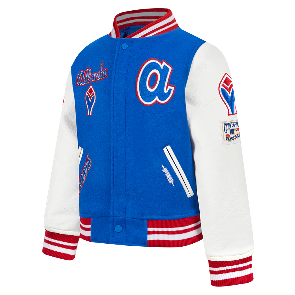 MLB ATLANTA BRAVES RETRO CLASSIC TODDLER BOYS RIB WOOL VARSITY JACKET (ROYAL BLUE/RED) - Image 2