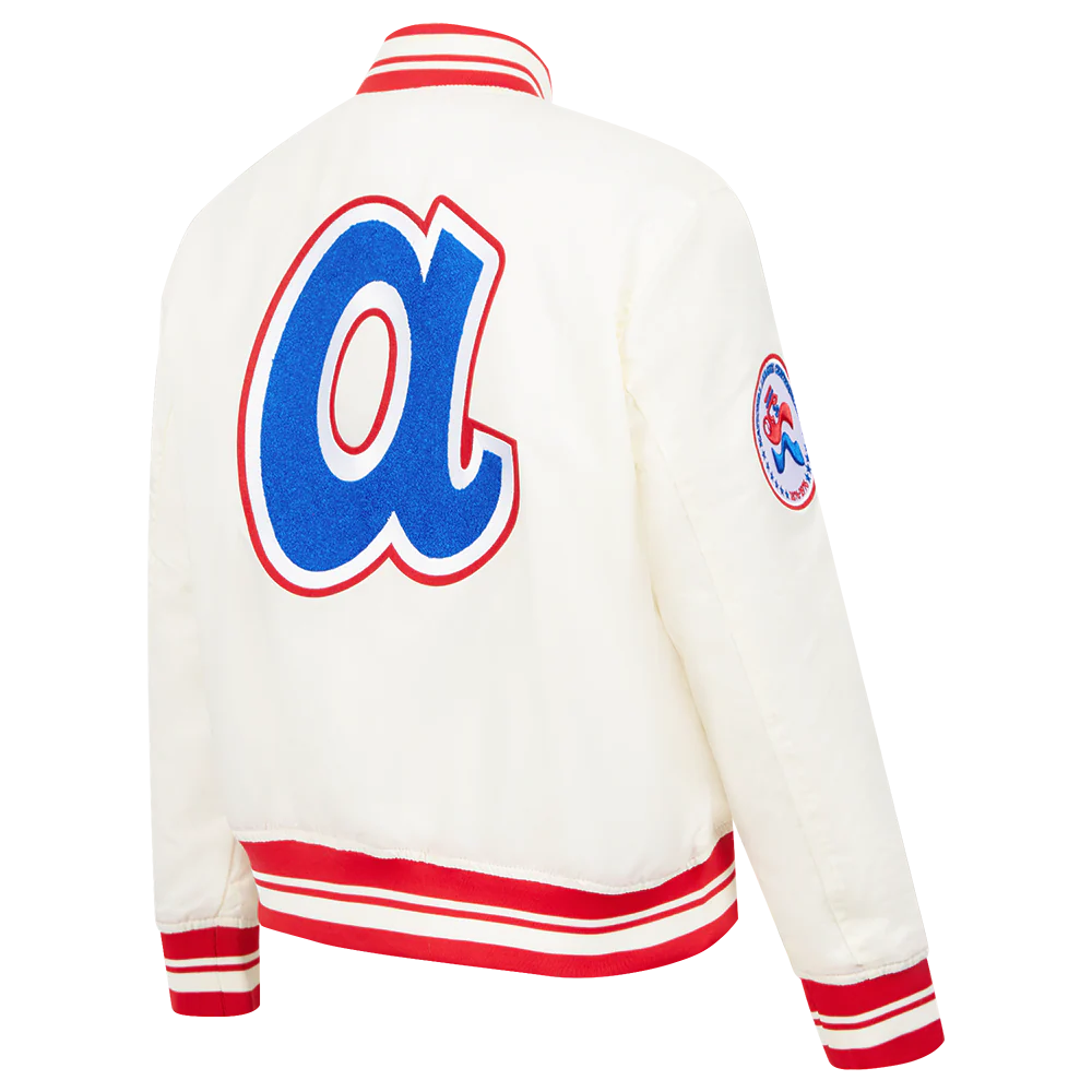 MLB ATLANTA BRAVES RETRO CLASSIC WOMEN'S RIB SATIN JACKET (EGGSHELL/ RED) - Image 4