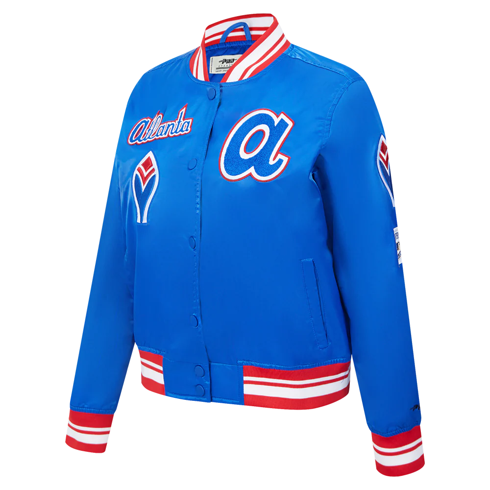 MLB ATLANTA BRAVES RETRO CLASSIC WOMEN'S RIB SATIN JACKET (ROYAL BLUE/RED) - Image 2