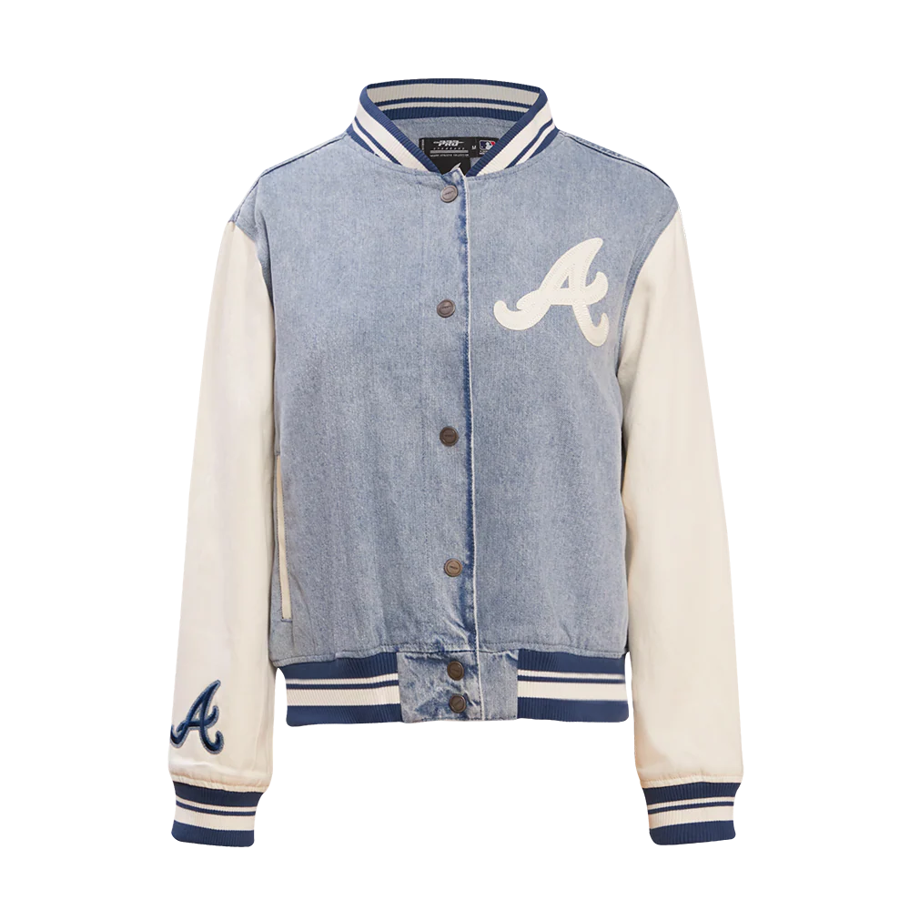 MLB ATLANTA BRAVES VARSITY BLUES WOMEN'S DENIM VARSITY JACKET (DENIM/LINEN)