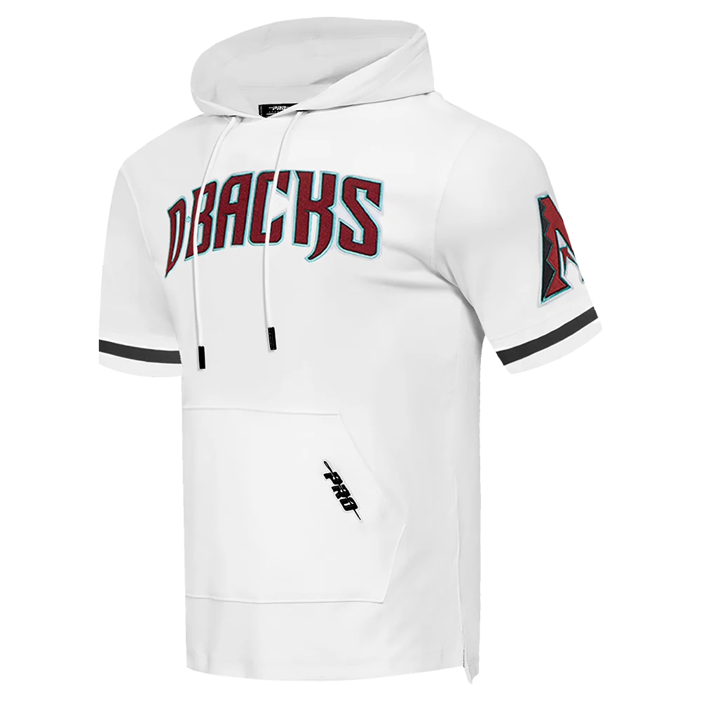 MLB ARIZONA DIAMONDBACKS CLASSIC CHENILLE MEN'S DOUBLE KNIT SHORT SLEEVE PULLOVER HOODIE (WHITE/BLACK) - Image 2