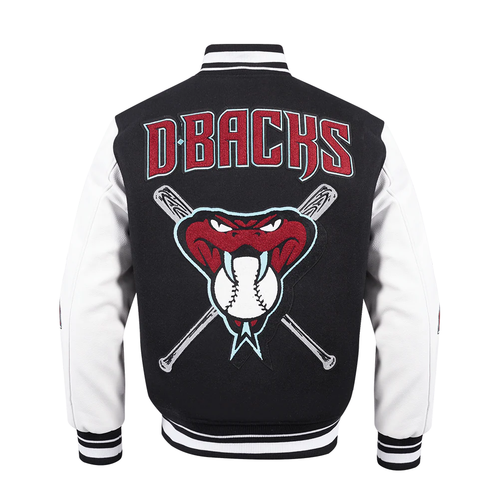 MLB ARIZONA DIAMONDBACKS MASHUP MEN'S RIB WOOL VARSITY JACKET (BLACK/WHITE) - Image 4