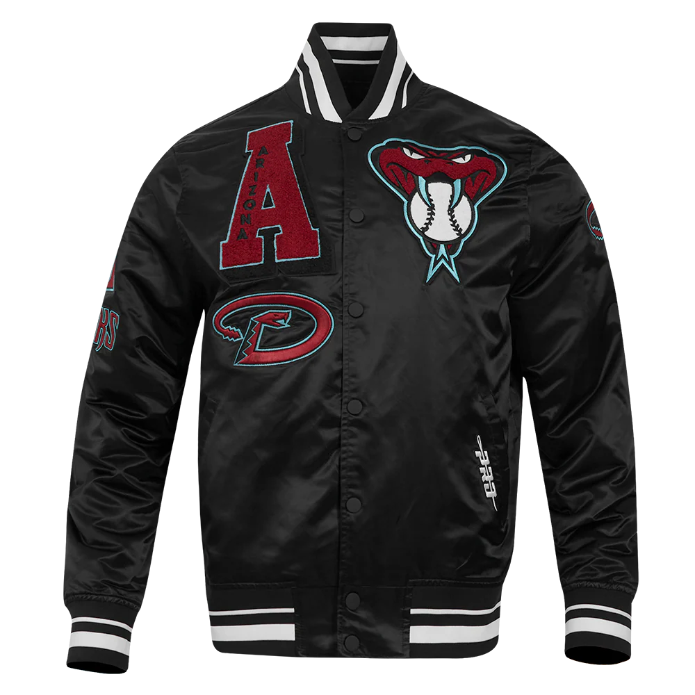 MLB ARIZONA DIAMONDBACKS MASHUP MEN'S RIB SATIN JACKET (BLACK)