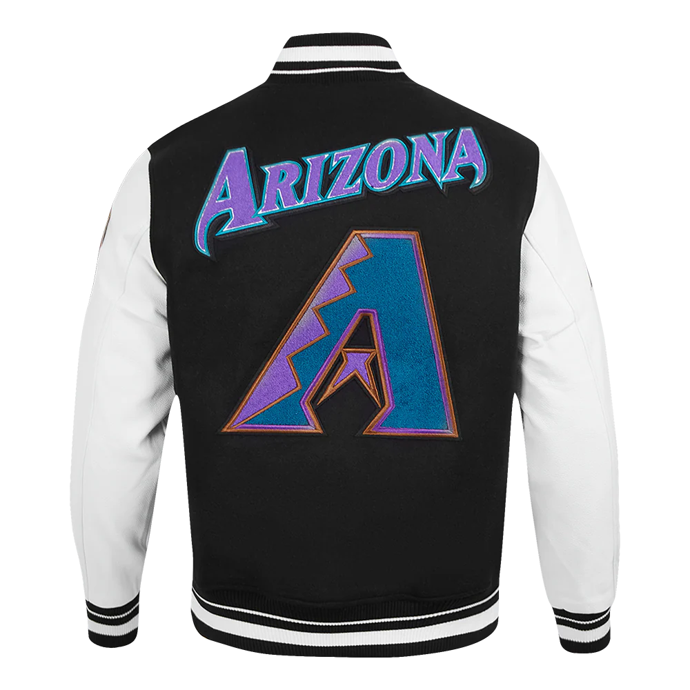 MLB ARIZONA DIAMONDBACKS RETRO CLASSIC MEN'S RIP WOOL VARSITY JACKET (BLACK/WHITE) - Image 3