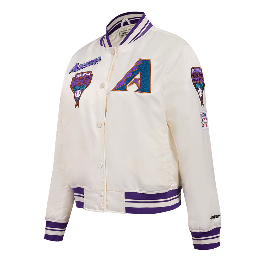 MLB ARIZONA DIAMONDBACKS RETRO CLASSIC WOMEN'S RIB SATIN JACKET (EGGSHELL/ PURPLE) - Image 2