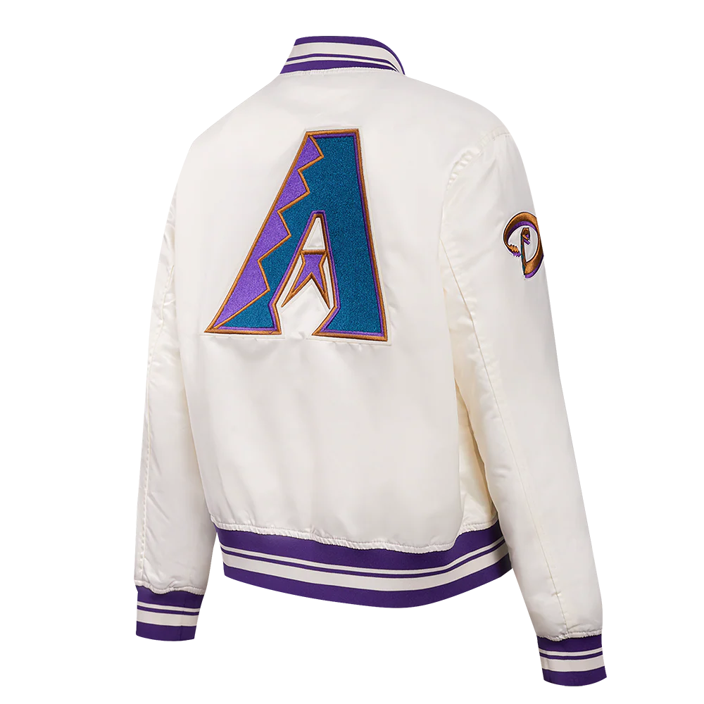 MLB ARIZONA DIAMONDBACKS RETRO CLASSIC WOMEN'S RIB SATIN JACKET (EGGSHELL/ PURPLE) - Image 4