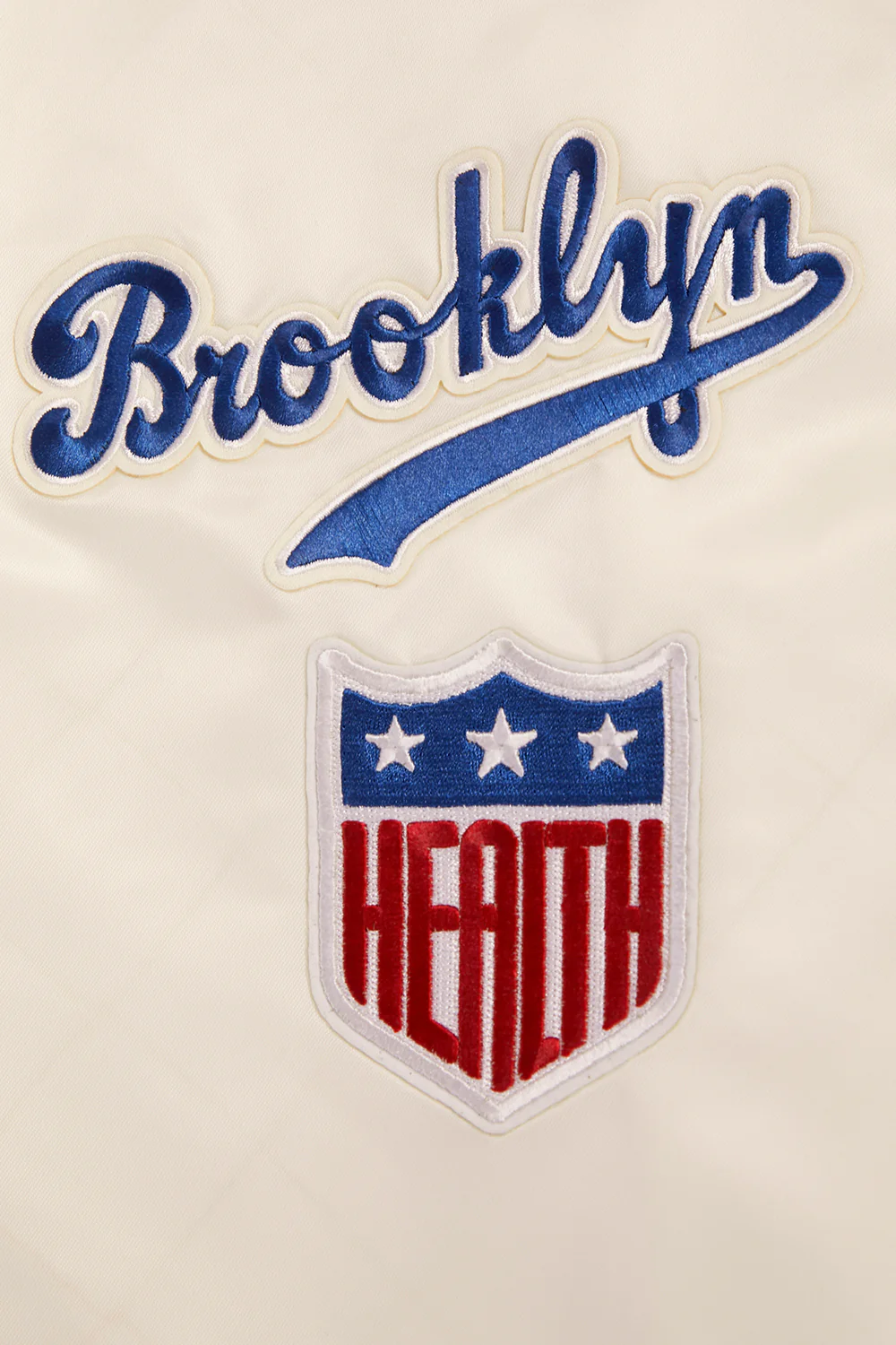 MLB BROOKLYN DODGERS RETRO CLASSIC MEN'S RIB SATIN JACKET (EGGSHELL/ ROYAL BLUE) - Image 6