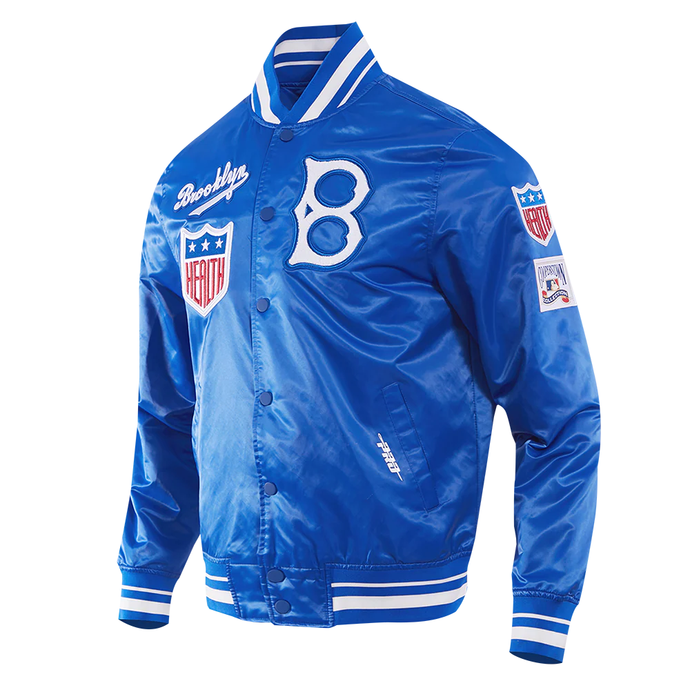 MLB BROOKLYN DODGERS RETRO CLASSIC MEN'S RIB SATIN JACKET (ROYAL BLUE) - Image 4