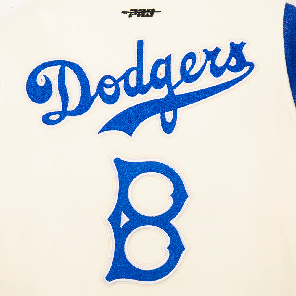 MLB BROOKLYN DODGERS RETRO CLASSIC BIG BOYS RIB WOOL VARSITY JACKET (EGGSHELL/ROYAL BLUE) - Image 5