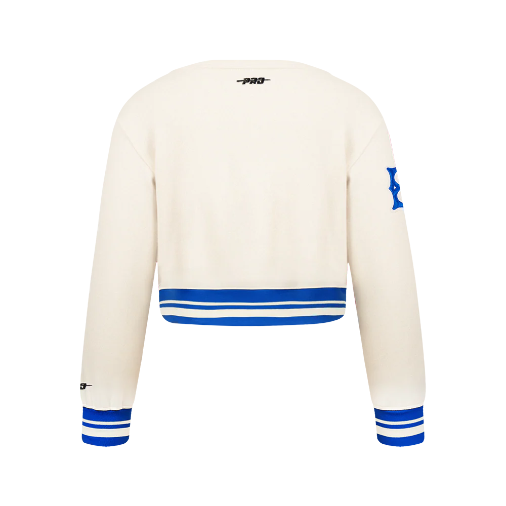 MLB BROOKLYN DODGERS RETRO CLASSIC BIG GIRLS RIB FLEECE CREWNECK (EGGSHELL/ROYAL BLUE) - Image 3
