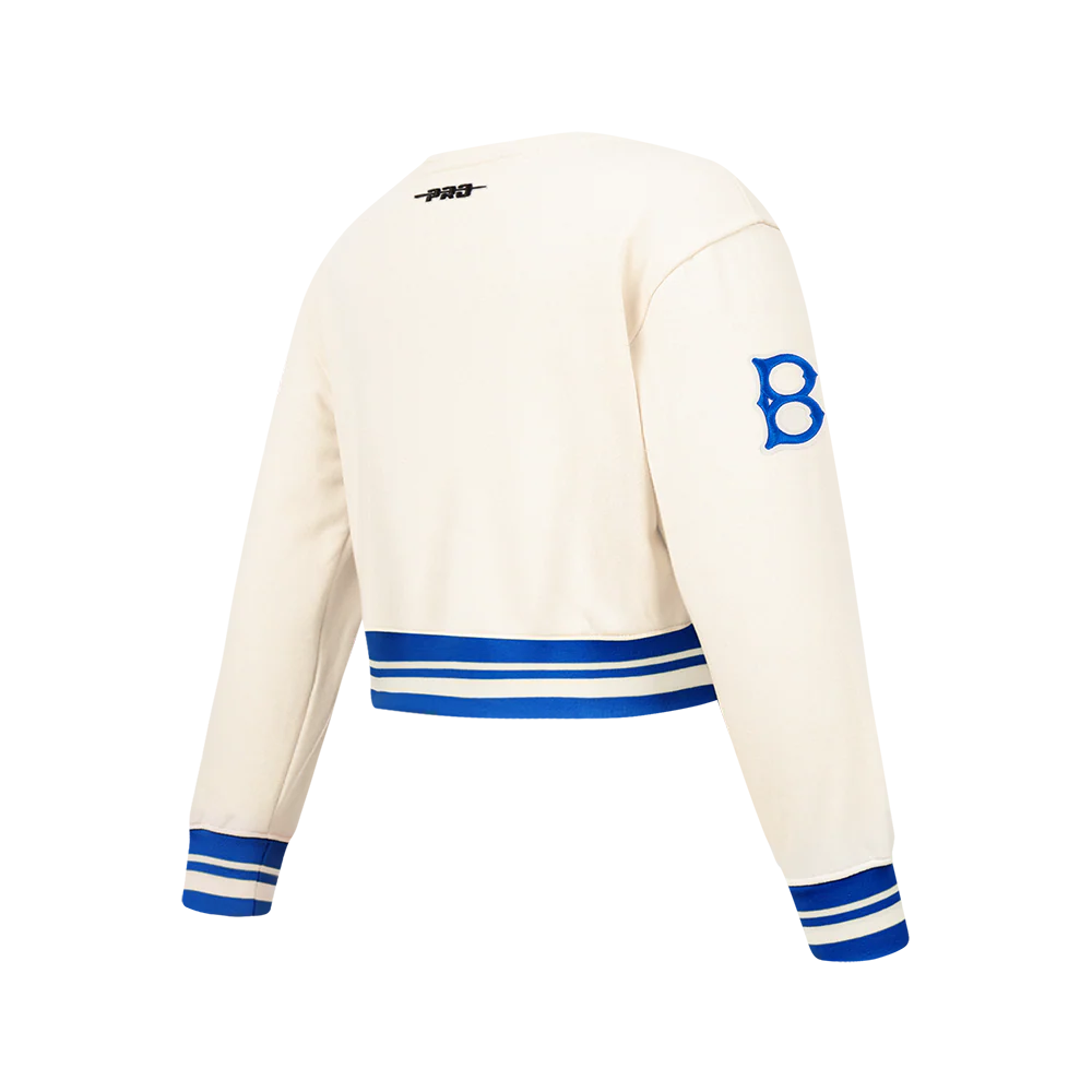 MLB BROOKLYN DODGERS RETRO CLASSIC BIG GIRLS RIB FLEECE CREWNECK (EGGSHELL/ROYAL BLUE) - Image 4