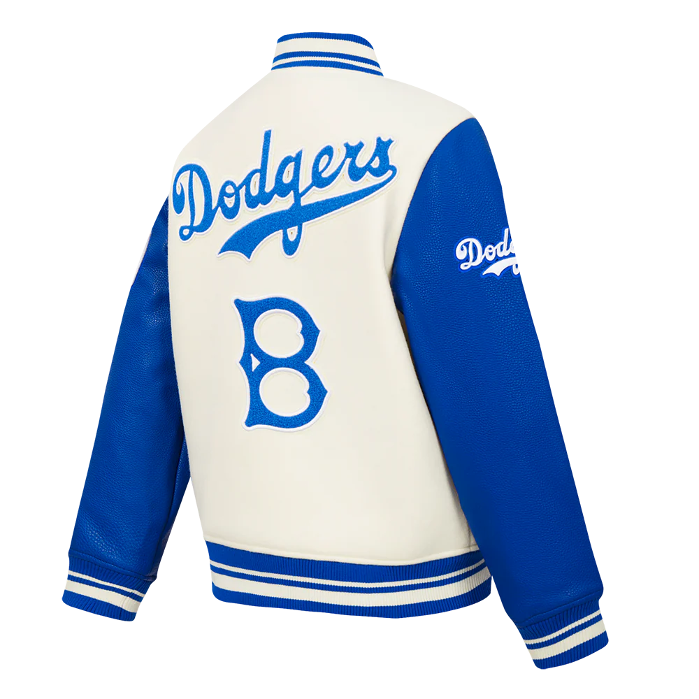 MLB BROOKLYN DODGERS RETRO CLASSIC LITTLE BOYS RIB WOOL VARSITY JACKET (EGGSHELL/ROYAL BLUE) - Image 4