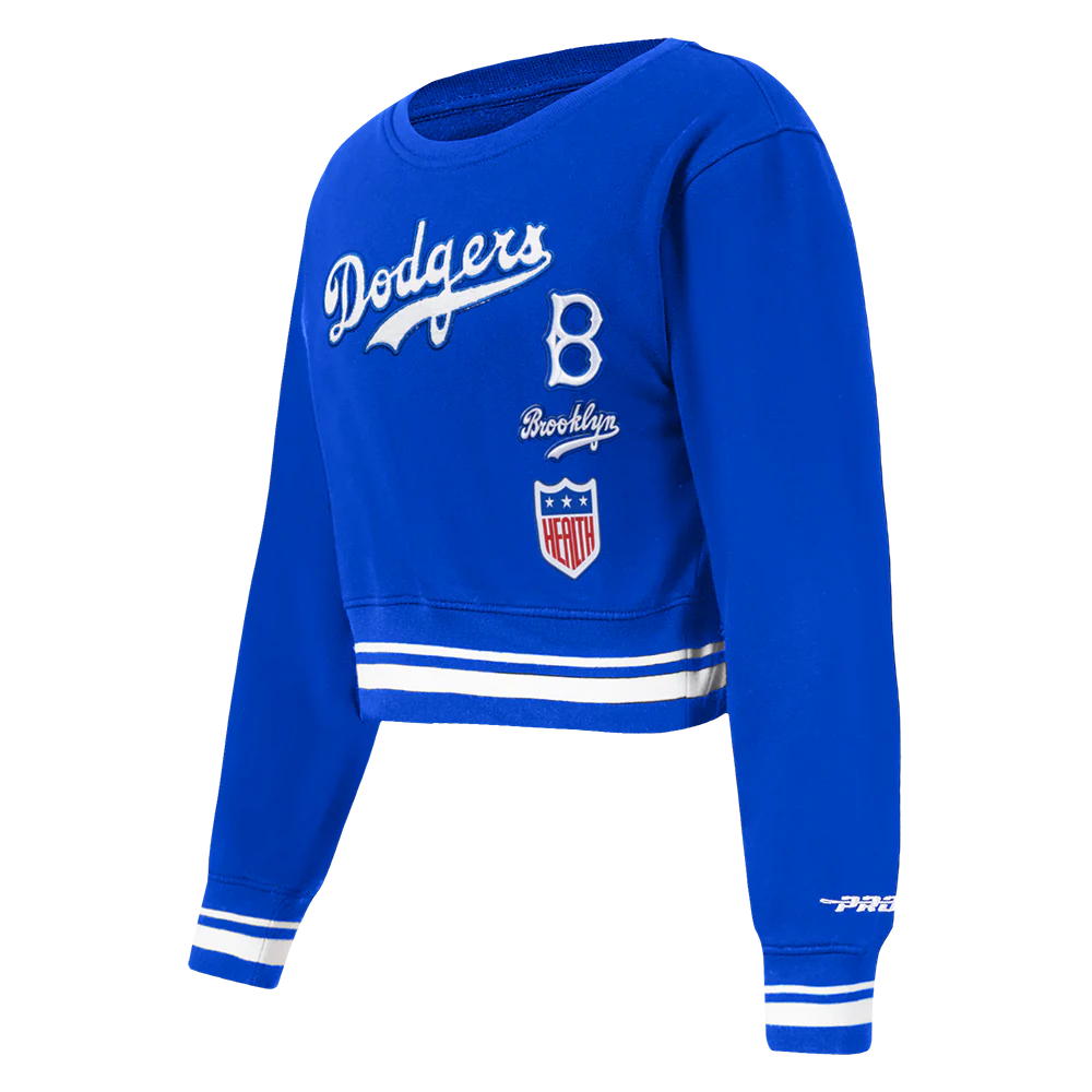 MLB BROOKLYN DODGERS RETRO CLASSIC TODDLER GIRLS RIB FLEECE CREWNECK (ROYAL BLUE) - Image 2