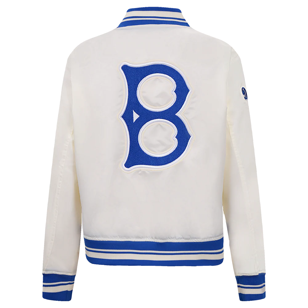 MLB BROOKLYN DODGERS RETRO CLASSIC WOMEN'S RIB SATIN JACKET (EGGSHELL/ ROYAL BLUE) - Image 3
