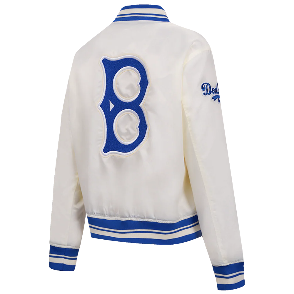 MLB BROOKLYN DODGERS RETRO CLASSIC WOMEN'S RIB SATIN JACKET (EGGSHELL/ ROYAL BLUE) - Image 4
