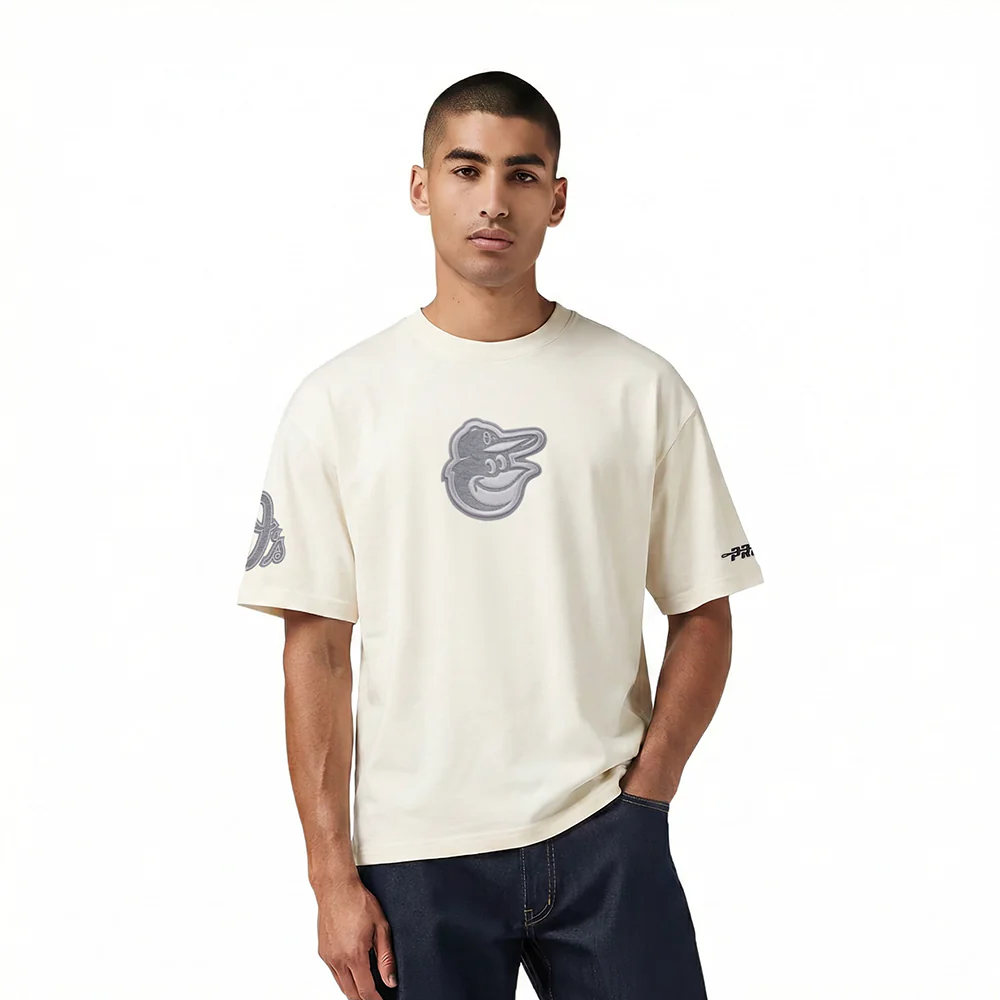 MLB BALTIMORE ORIOLES REVERSE FRENCH TERRY MEN'S COTTON JERSEY DROP SHOULDER TOP (EGGSHELL)