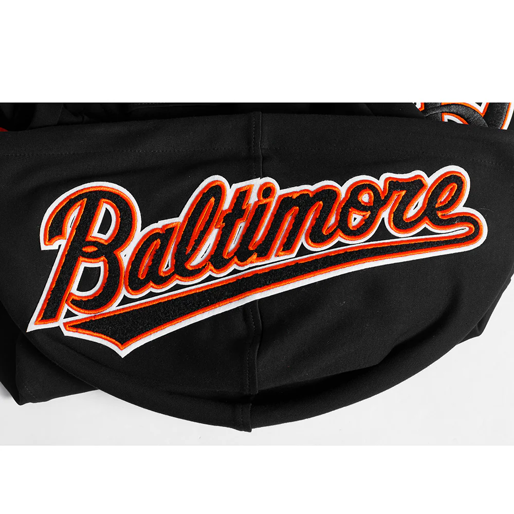 MLB BALTIMORE ORIOLES CLASSIC CHENILLE MEN'S DOUBLE KNIT SHORT SLEEVE PULLOVER HOODIE (BLACK/ORANGE) - Image 5
