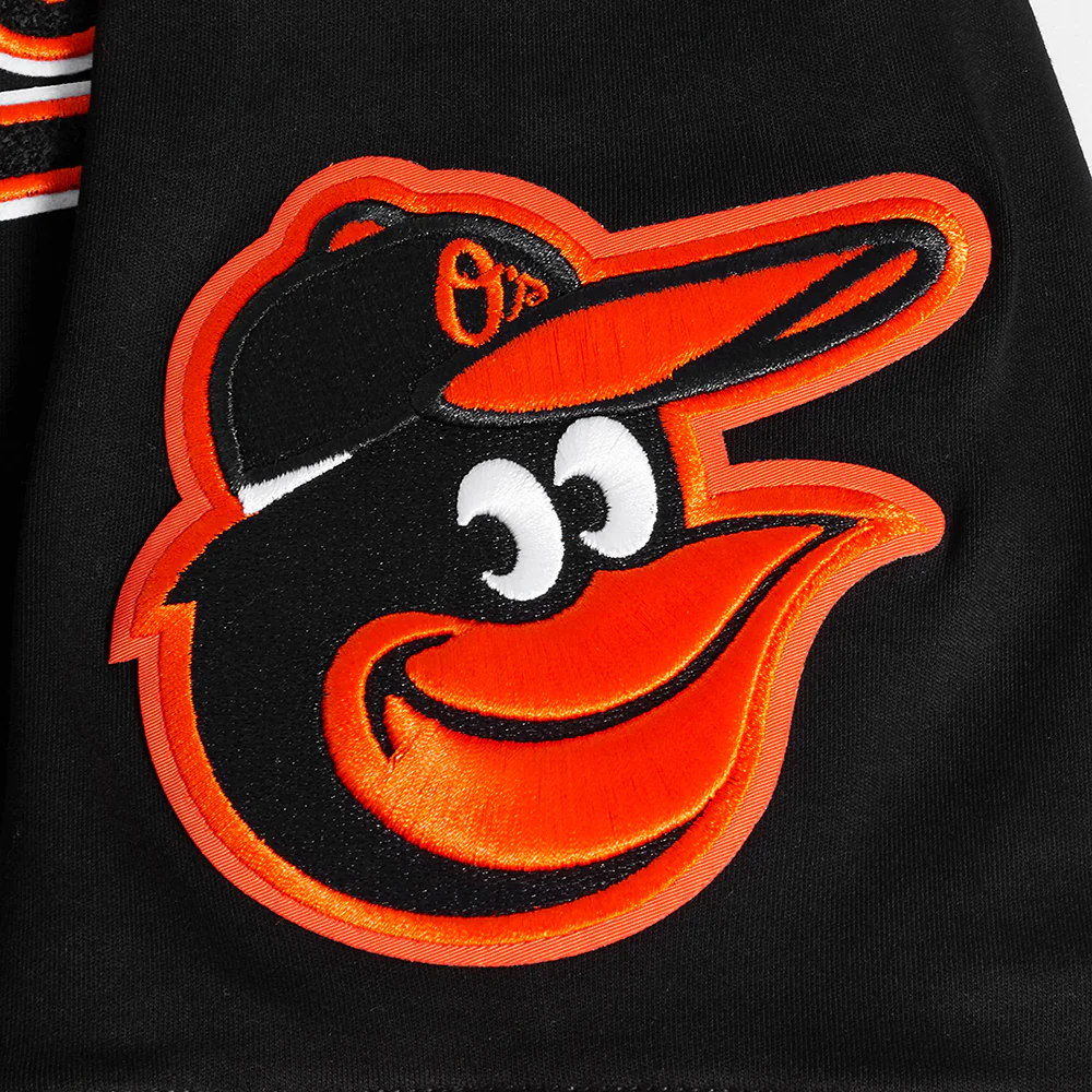 MLB BALTIMORE ORIOLES CLASSIC CHENILLE MEN'S DOUBLE KNIT SHORT SLEEVE PULLOVER HOODIE (BLACK/ORANGE) - Image 6