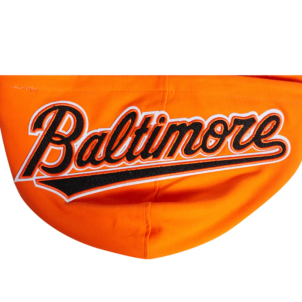 MLB BALTIMORE ORIOLES CLASSIC CHENILLE MEN'S DOUBLE KNIT SHORT SLEEVE PULLOVER HOODIE (ORANGE/BLACK) - Image 5