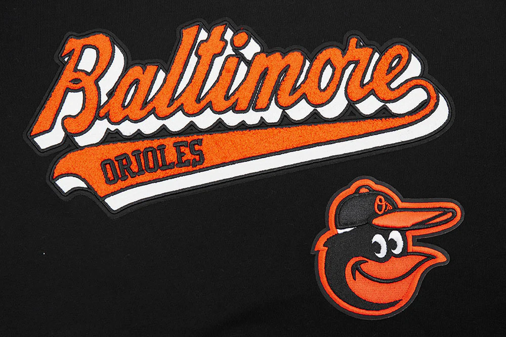 MLB BALTIMORE ORIOLES SCRIPT TAIL MEN'S RIB FLEECE PULLOVER HOODIE (BLACK/ORANGE) - Image 5
