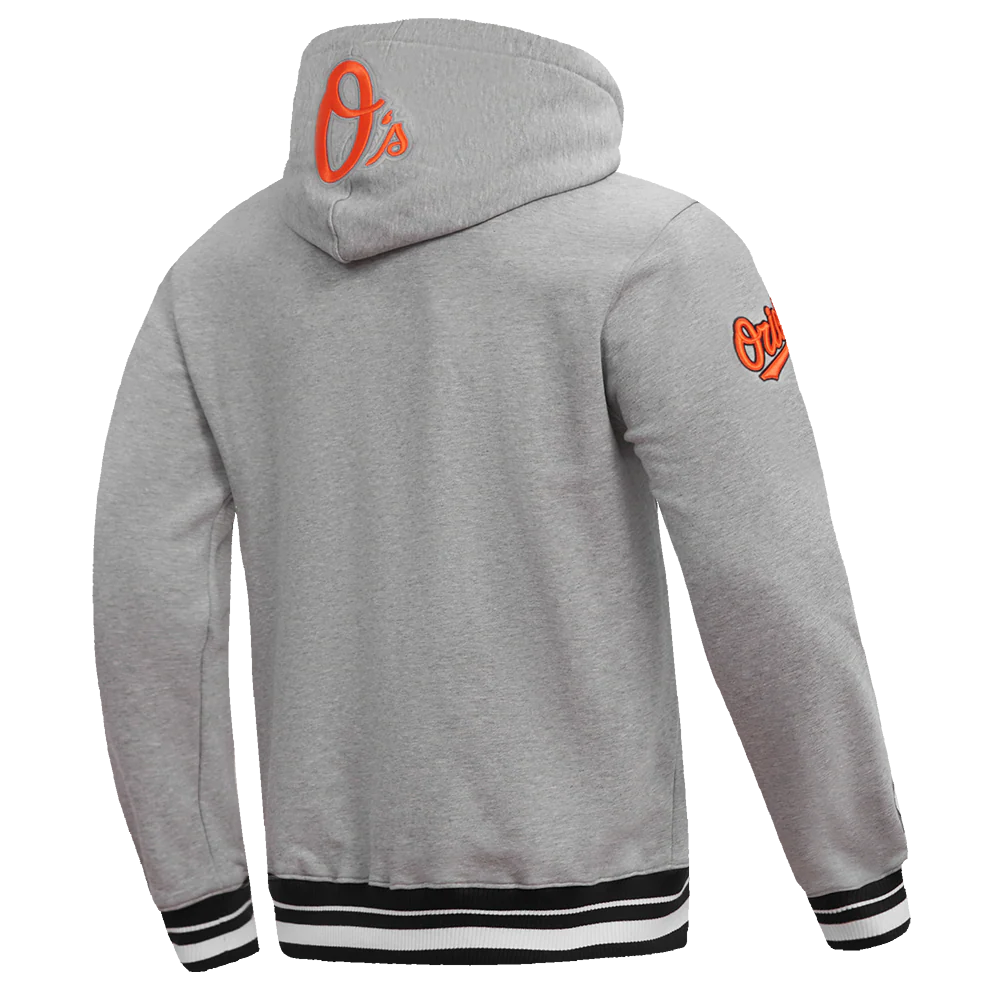 MLB BALTIMORE ORIOLES SCRIPT TAIL MEN'S RIB FLEECE PULLOVER HOODIE (HEATHER GRAY/BLACK) - Image 4