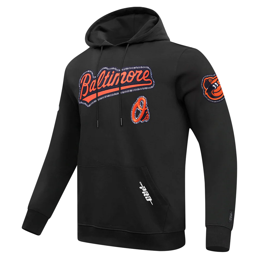 MLB BALTIMORE ORIOLES DIY PICK STITCH MEN'S DOUBLE KNIT PULLOVER HOODIE (BLACK) - Image 4