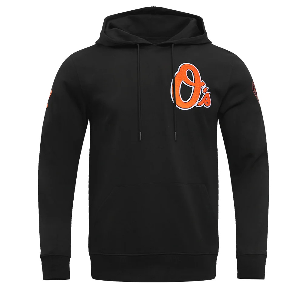 MLB BALTIMORE ORIOLES CLASSIC CHENILLE MEN'S PULLOVER HOODIE (BLACK)